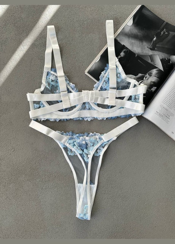 Голубой демисезонный комплект белья трусики+ бюст No Brand