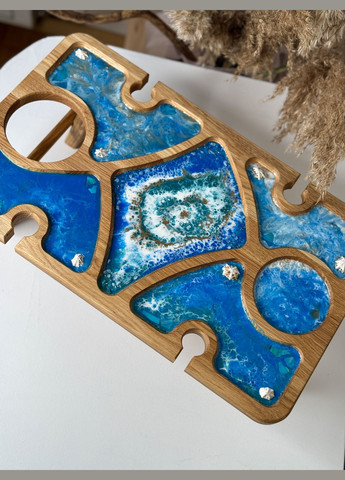 Дубовый винный столик (столик для завтраков) с эпоксидной смолой в морском дизайне KorriArt (315391429)