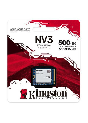 Твердотільний накопичувач SSD 500Gb, NV3, PCI-E 4.0 x4, M.2 2230, 3D TLC, 5000/3000 МБ/с (SNV3SM3/500G) Kingston (361851854)