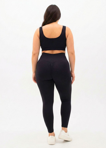 Черные демисезонные женские лосины батал больших размеров с пуш ап эффектом бесшовные однотонные plus size черные FitFiesta