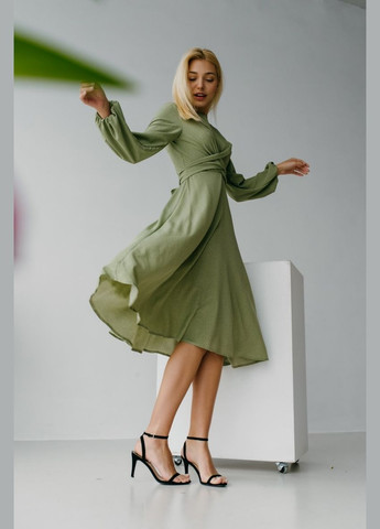 Зеленое вечернее платье а-силуэт FashionYouWant в горошек