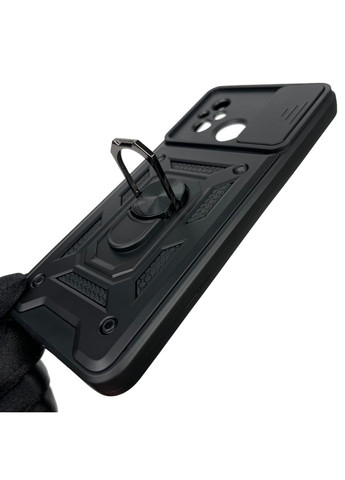 Чохол для POCO C55 броньований з кільцем підставкою зі шторкою на камеру на сяомі поко с55 чорний rg1 Xiaomi (366019400)