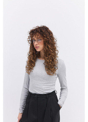 Жіночий лонгслів сірий з драпіруванням на рукавах внизу Arjen (364967474)