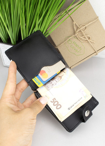 Затискач для грошей шкіряний на кнопці з монетницею HC-11 чорний HandyCover (298938493)