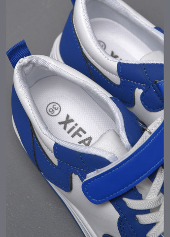 Белые демисезонные кроссовки детские бело-синего цвета на липучке и шнуровке Let's Shop