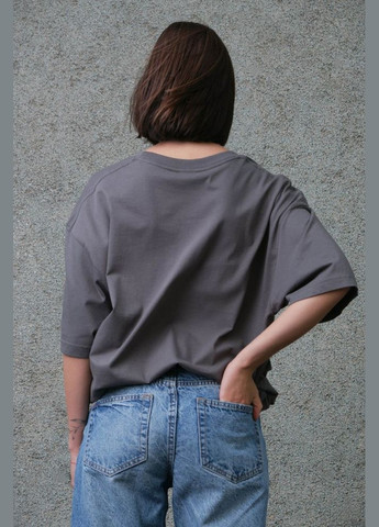 Оверсайз футболка з принтом 1702 dark gray Without (325989233)