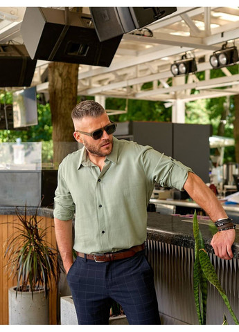 Оливковая классическая рубашка однотонная DK/DL Мода без кордонів