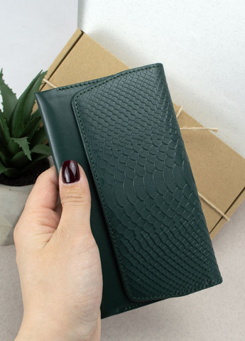 Подарочный женский набор №92: кошелек Leona + обложка на паспорт + ключница (зеленый питон) HandyCover (283323775)