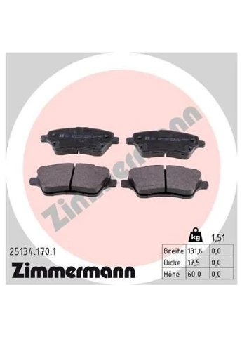 Колодки тормозные дисковые ПЕРЕДНОЙ FORD TOURNEO COURIER 1.0-1.6 2014-,FIESTA VI 1.6 2013-,B-MAX 2012 25134.170.1-ua ZIMMERMANN (339629902)