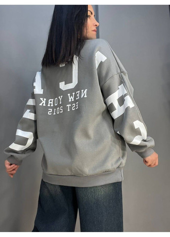 Сірий світшот жіночий davras 8174 оверсайз подовжений напис на спині chicago утеплений на флісі one size сірий (314822880)