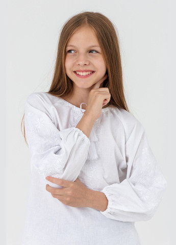 Белая рубашка с вышивкой для девочки фиалка 134 см белый (sc) shop (2000990558725) MEREZHKA (364659863)