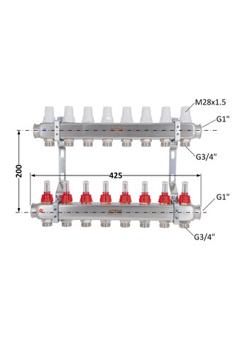 Колектор з витратомірами (нерж.) 1" х8 № К073 Icma 87K073179PL32QU (341326855)