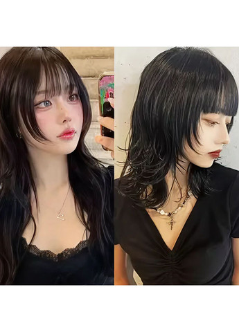 Чубчик удлиненный на заколках из натуральнообразных волос, ровный 19 - 32 см, черный China (373285676)