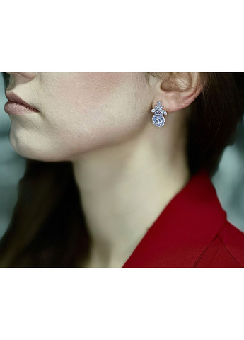 Элегантный серебряный комплект украшений с белым цирконием, покрытый родием Family Jewelry House (358203160)