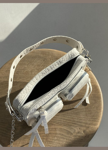 Жіноча сумка T-295 крос-боді рептилия біла No Brand (292631127)