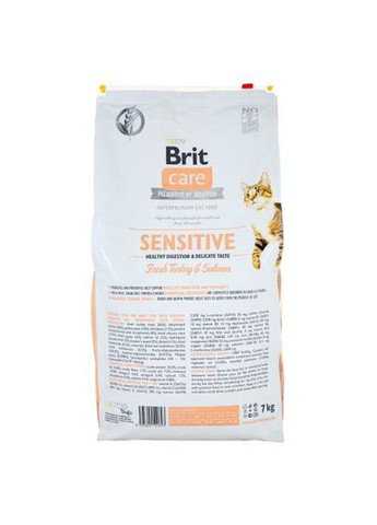 Сухой корм Cat GF Sensitive HDigestion & Delicate Taste для кошек с чувствительным пищеварением, индейка и лосось, 7 кг Brit Care (362702557)