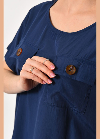 Синя демісезонна блуза жіноча з коротким рукавом синього кольору з баскою Let's Shop