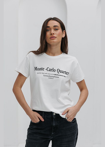 Молочная летняя женская футболка с принтом monte-carlo quarter Arjen