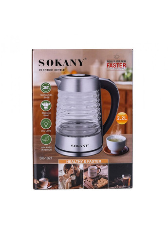 Електрочайник SK1027CST 2.2 літра скляний 2000 Вт з підсвічуванням Sokany (370969258)