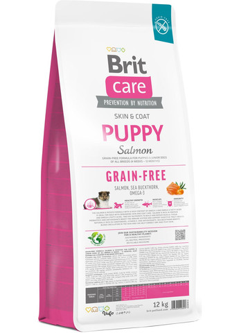 Корм для щенков Dog Grain-free Puppy беззерновой с лососем 12 кг (8595602558803) Brit Care (364786867)