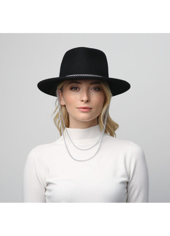 Шляпа федора женская с серебряной цепочкой фетр черная ВИЖЕН LuckyLOOK 653-369 (322793188)