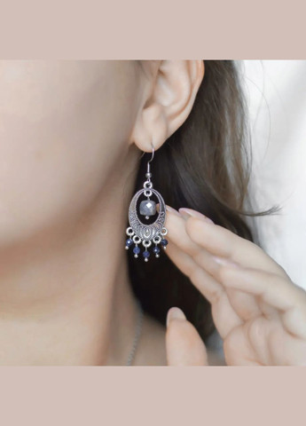 Серьги Ажурные натуральный камень Сапфир 7х3мм L-54мм фур-ра цвет сталь No Brand Ажурні (323654067)