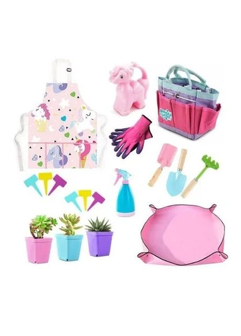 Детский набор юного садовода: фартук, инструменты, 3 горшка, сумка, лейка и перчатки MIC (391932266)