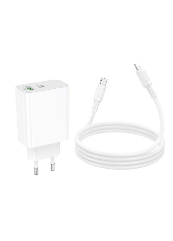 Сетевое зарядное устройство с кабелем BA108A Stellar PD30W+QC3.0 Charger Set (C to iP) (EU) White Borofone (398787056)
