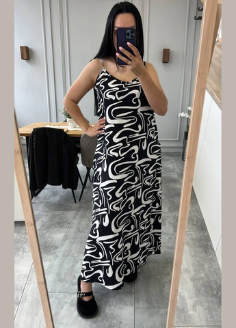Летний женский женский сарафан макси льняной Style Point с абстрактным узором