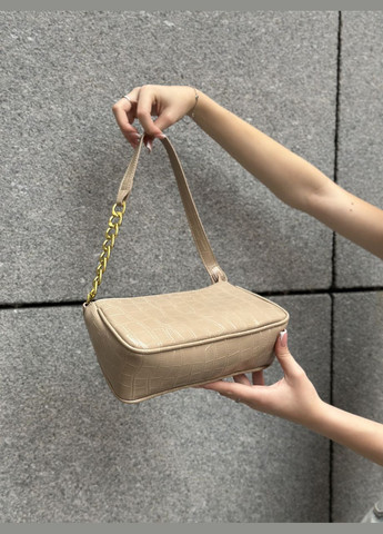 Жіноча бежева сумка через плече багет рептилія No Brand (303323009)