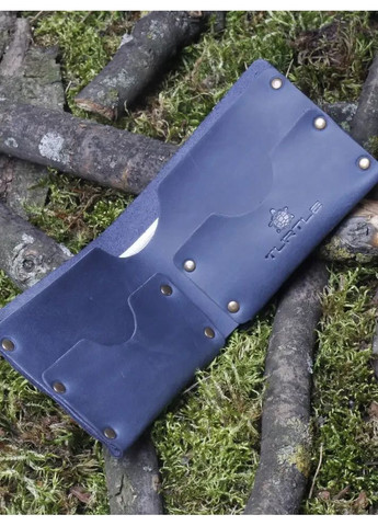 Гаманець на заклепках Шолом жаху натуральна шкіра Crazy horse з відділеннями для карток Синій Turtle (367726198)