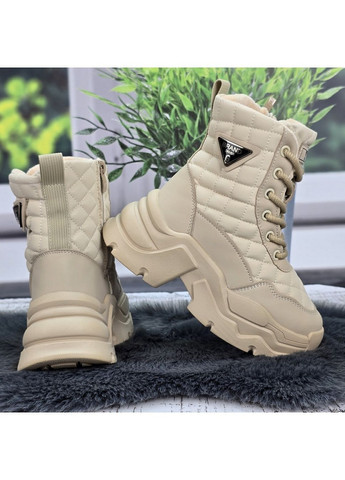 Бежевые повседневные зимние ботинки зимние для девочки на объемной подошве утепленные овчиной Jong Golf