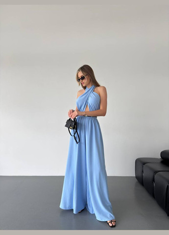 Женский комбинезон Asi.Store.ua комбинезон-брюки голубой коктейльный, вечерний, пляжный, кэжуал креп