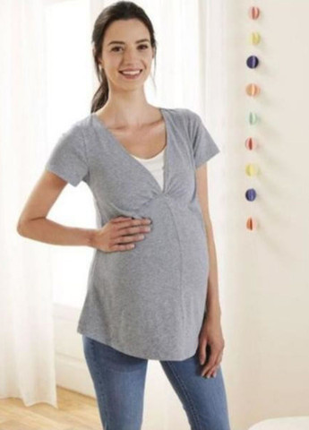 Серая всесезон футболка для беременных и кормящих мам с коротким рукавом Esmara
