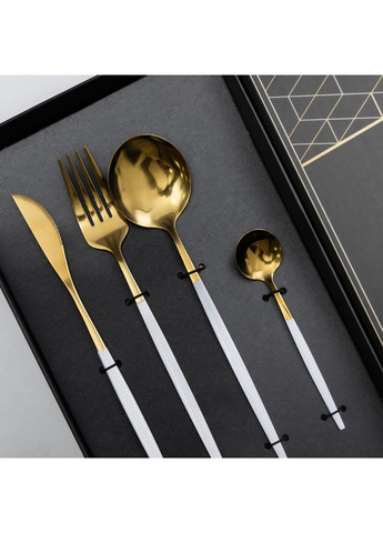 Набір столових приборів 24 предмети столовий набір на 6 персон Золотистий з білим Yiwu (362456016)