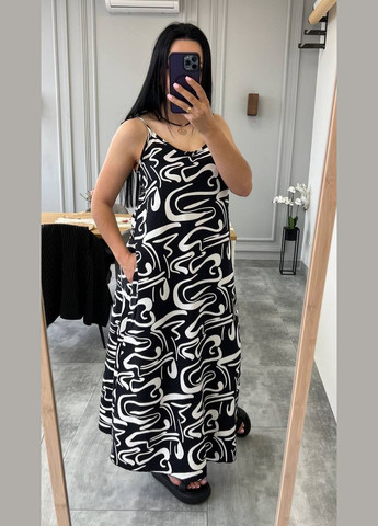 Летний женский женский сарафан макси льняной Style Point с абстрактным узором
