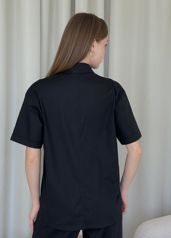 Черная классическая, повседневный, кэжуал рубашка однотонная Merlini с коротким рукавом