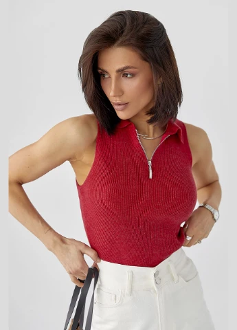 Майка-поло в рубчик на блискавці Lurex — 329626627