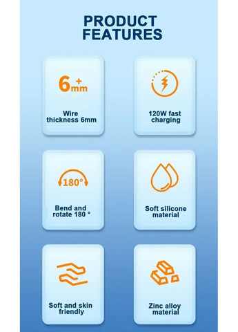 120 Вт 7 А швидкий зарядний кабель USB Type-C з поворотом на 180 градусів для телефону Redmi Honor USB C кабель для Samsu Xiaomi (370456179)