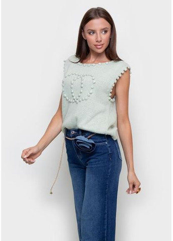 Бирюзовый вязанный жилет с помпонами 6605-em mint sam onesize Samange