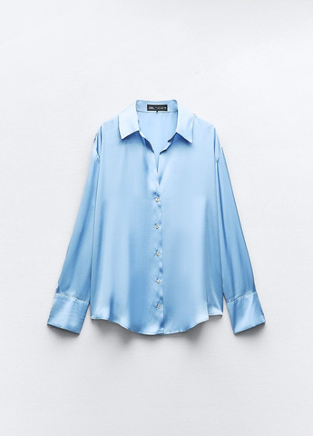 Светло-голубой кэжуал рубашка однотонная Zara