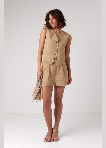 Літній жіночий лляний костюм із шортами та жилетом Lurex (296889419)