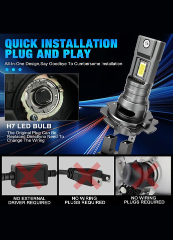 Две светодиодные лампы H7 LED S&D CSP Chips 12 W 6500K No Brand (323223727)