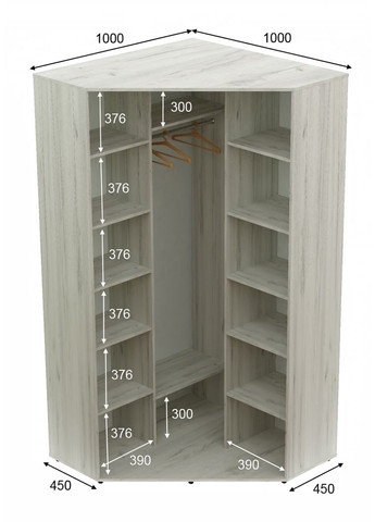 Шкаф-купе двухдверный угловой 100*100*250 Дуб крафт белый ДСП/Зеркало с пескоструйным рисунком Угол-1 Алекса (360463665)