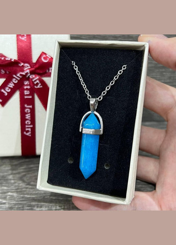 Підвіска з натуральним каменем Блакитний Аквамарин у вигляді кристала шестигранника на ланцюжку у подарунковій коробочці No Brand (331291751)