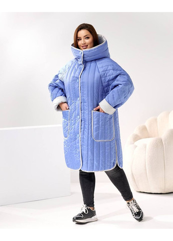 Голубая зимняя батальная женская куртка оверсайз со стеганной тканью и капюшоном — замеры в описании куртка-пальто DK/DL Мода без кордонів