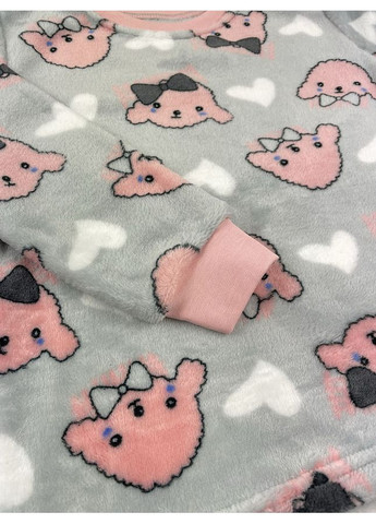 Серая зимняя пижама детская вельсофт Flamingo