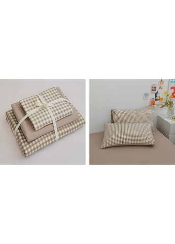 Постільна білизна двоспальна з вареної бавовни у коричневу клітинку No Brand (366964647)