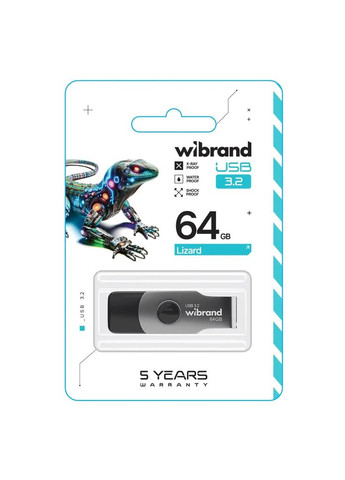 USB флеш накопитель 64GB Lizard Black USB 3.2 Gen 1 (USB 3.0) (WI3.2/LI64P9B) Wibrand (315720932)