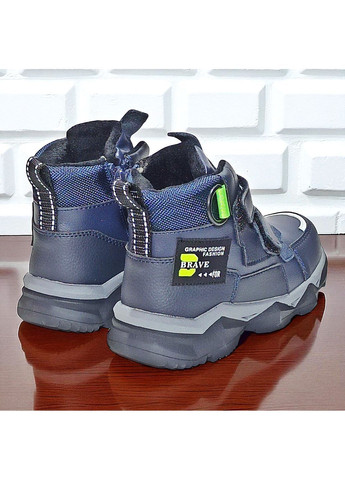 Темно-синие повседневные, спортивные, кэжуал осенние демисезонные ортопедические ботинки для мальчика, осенние хайтопы на липучках, утепленные деми ботинки на флисе Tom.M